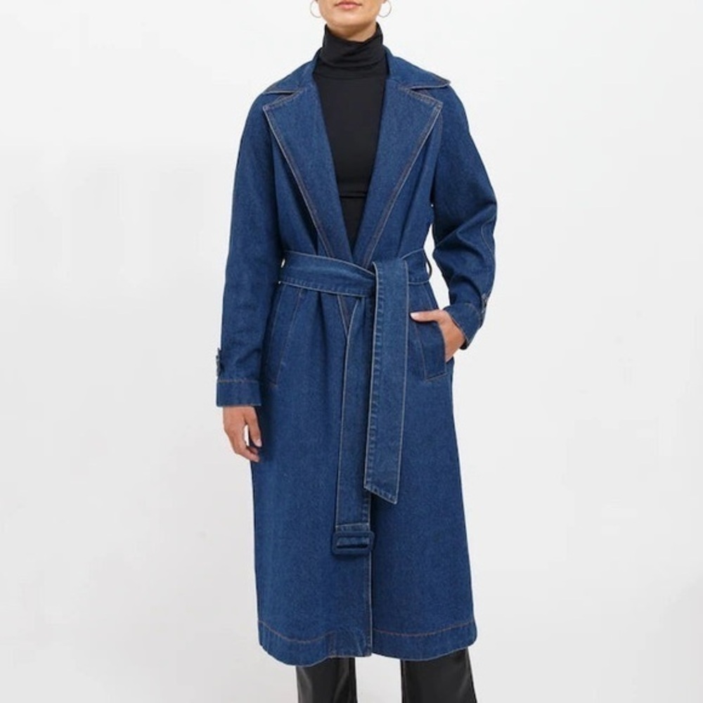 Brunette The Label Denim Trench Coat Indigo Blue Belted XS/S